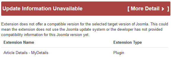 Update information unavailable