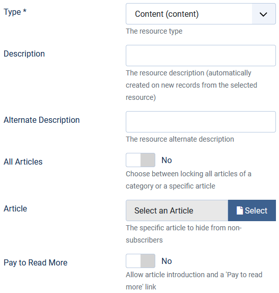 The resource content type parameters