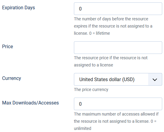 The resource payment parameters